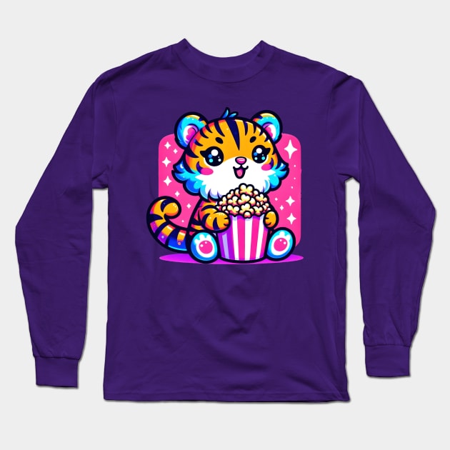 Popcorn Bengal tiger for cinema lovers Long Sleeve T-Shirt by Japanese Fever
